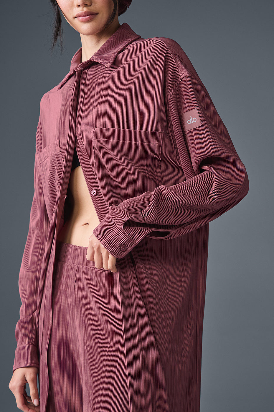 Micro Plisse Shirt Dress - Burgundy Truffle--2