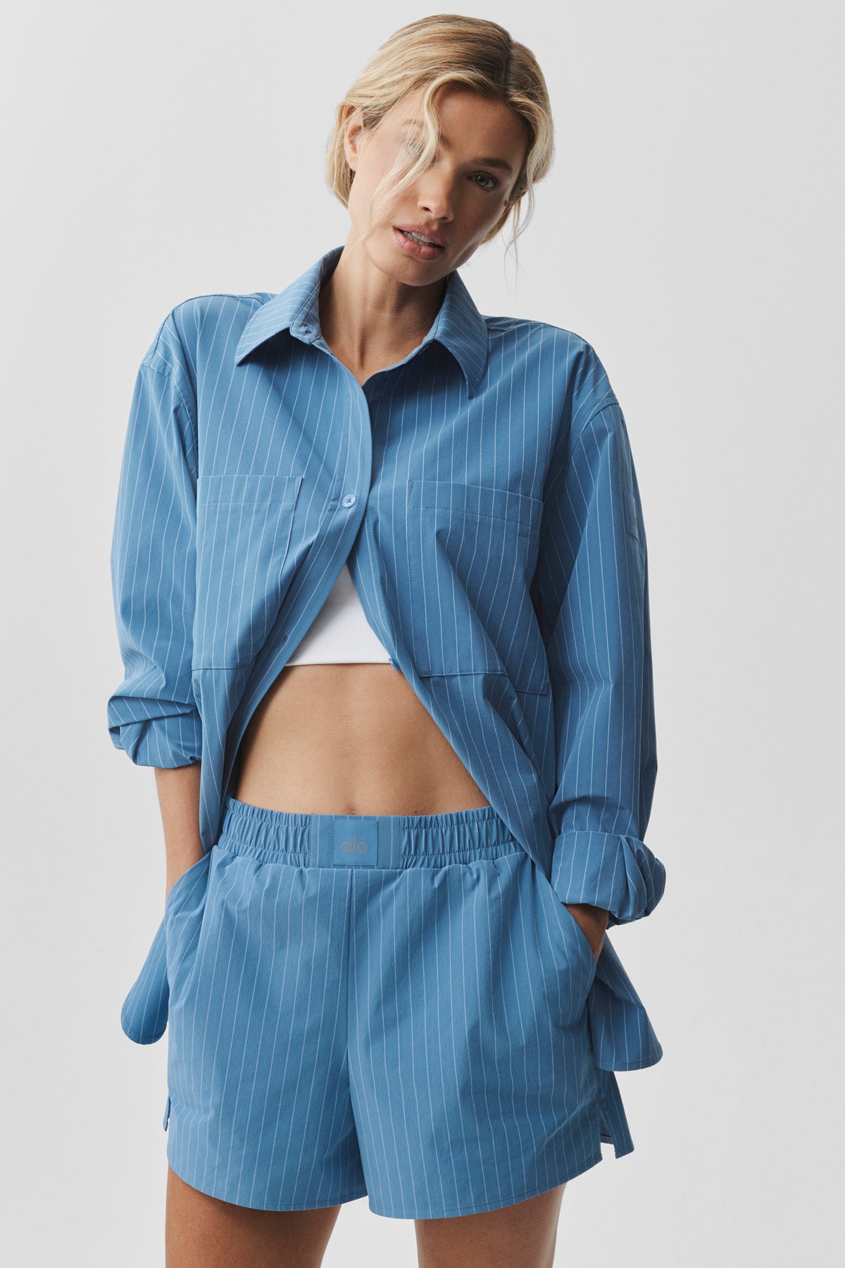 Pinstripe Daylight Button Down Long Sleeve - California Blue/White--1