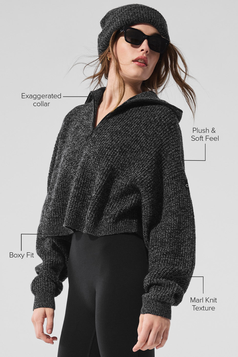 Marl Sweater 1/4 Zip Pullover - Black Marl--1