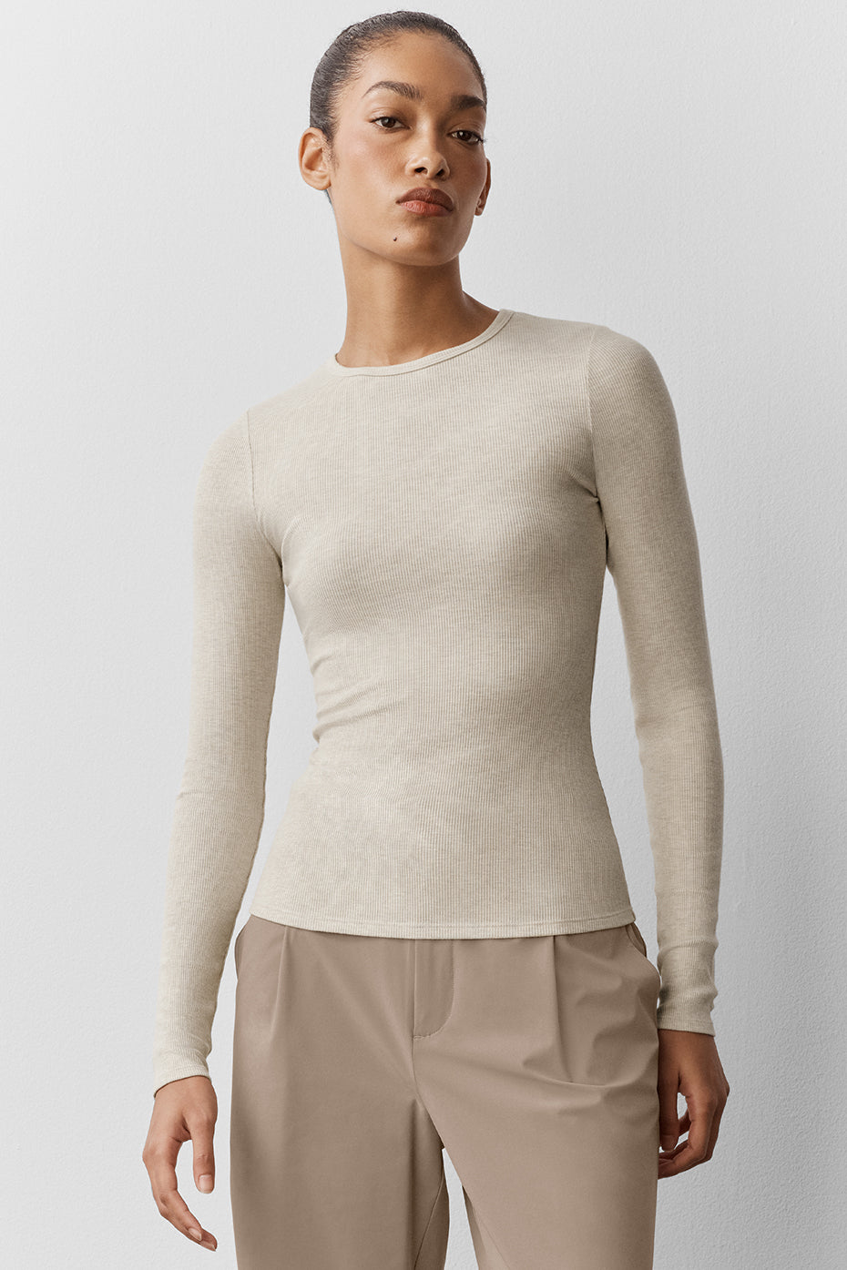 Ribbed Modal Long Sleeve - Oatmeal Heather--0