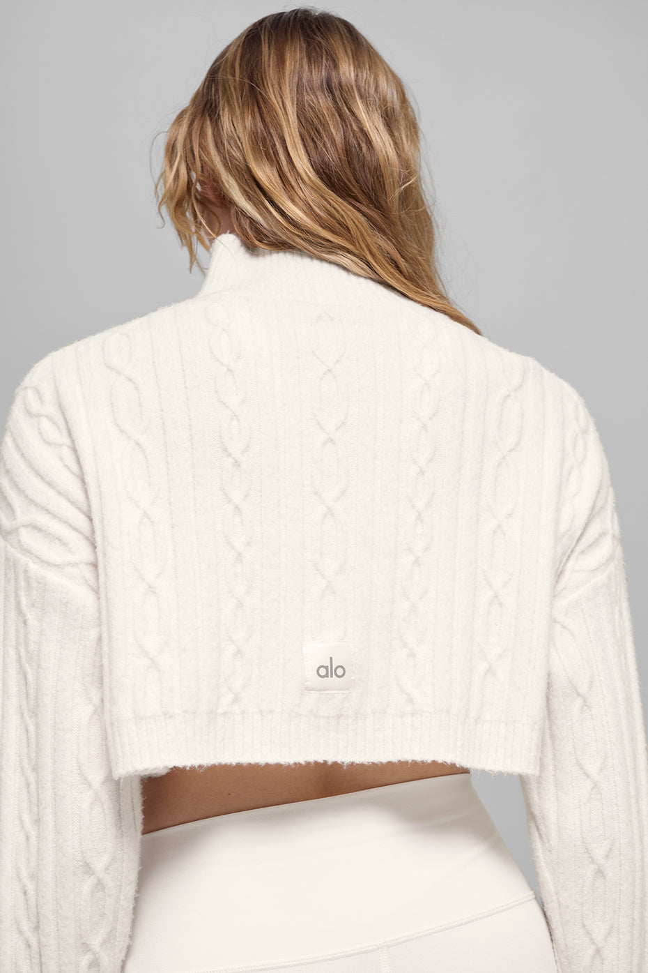 Cable Knit Cropped Winter Bliss Turtleneck Long Sleeve - Ivory--2