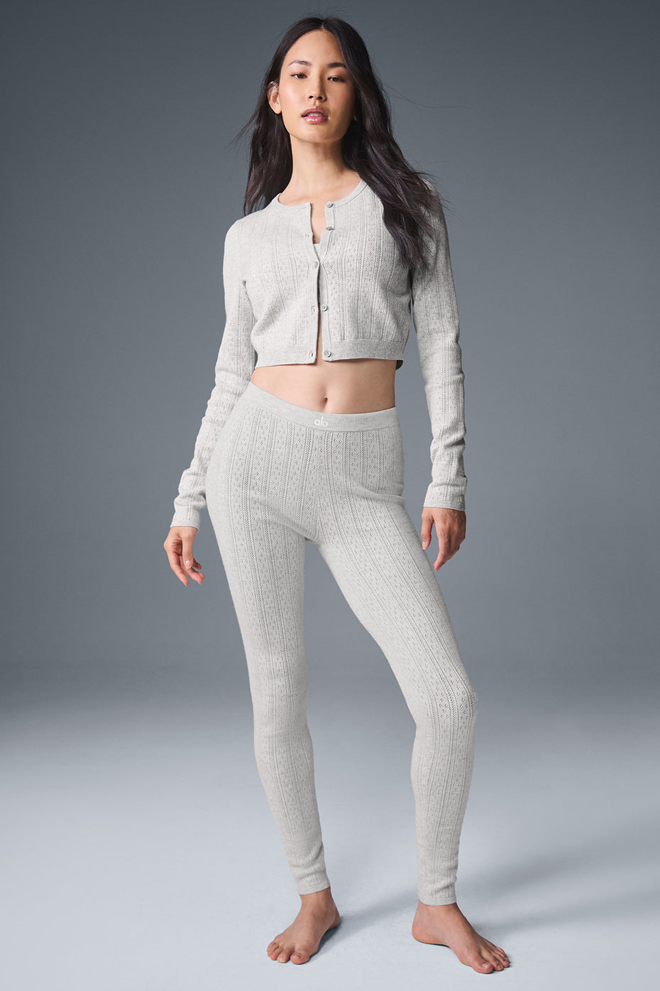 Pointelle Sweater Be Mine Cardigan - Light Grey Heather--3