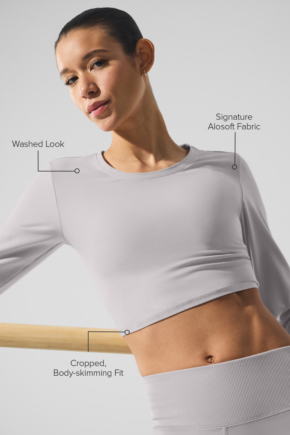 Washed Alosoft Crop Finesse Long Sleeve - Grey Sky Wash--1