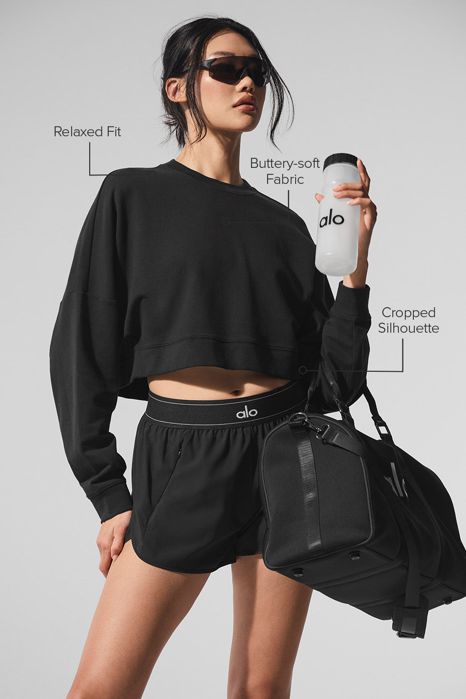 Cropped Sway Crew Neck Pullover - Black--1