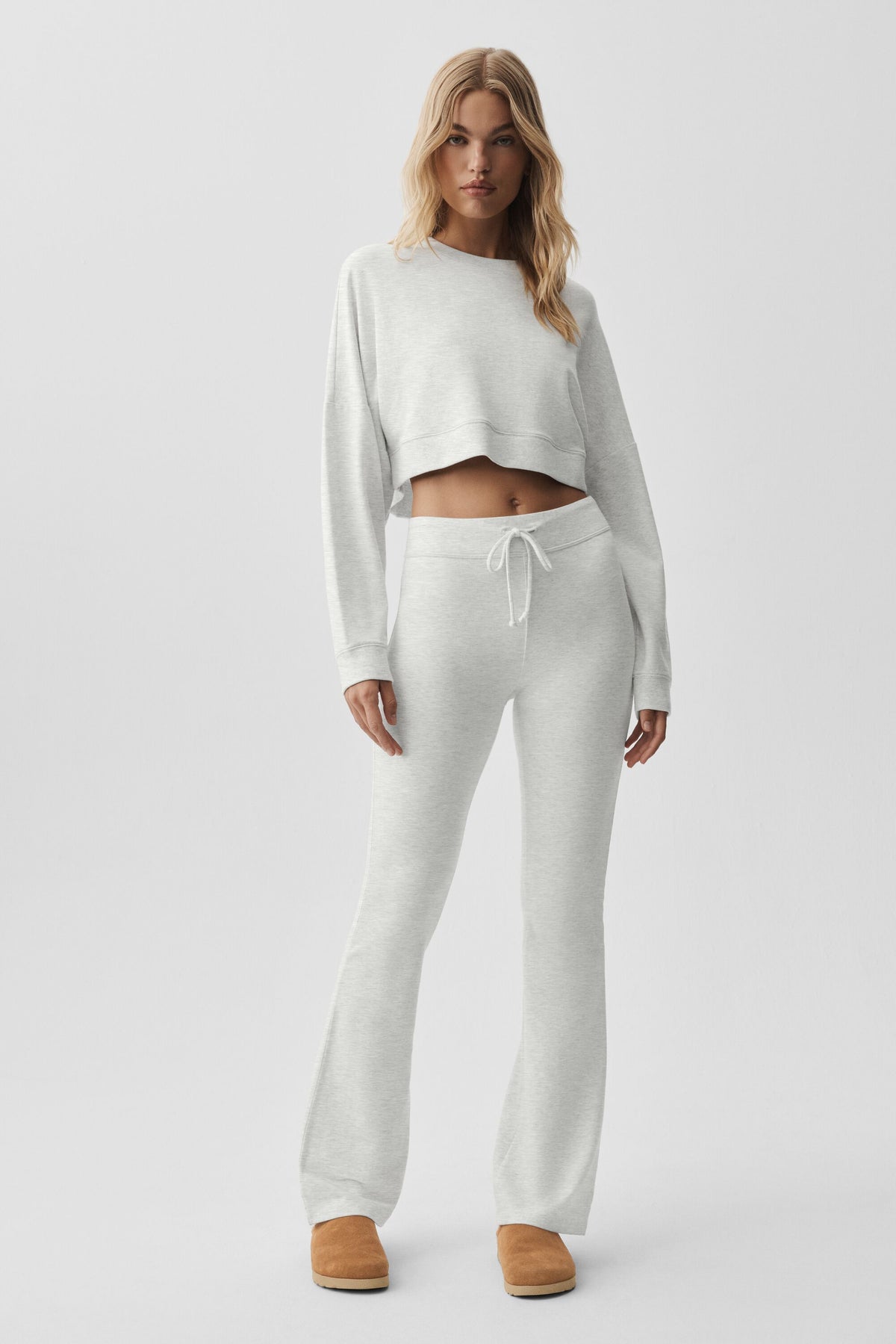 Cropped Sway Crew Neck Pullover - White Heather--5