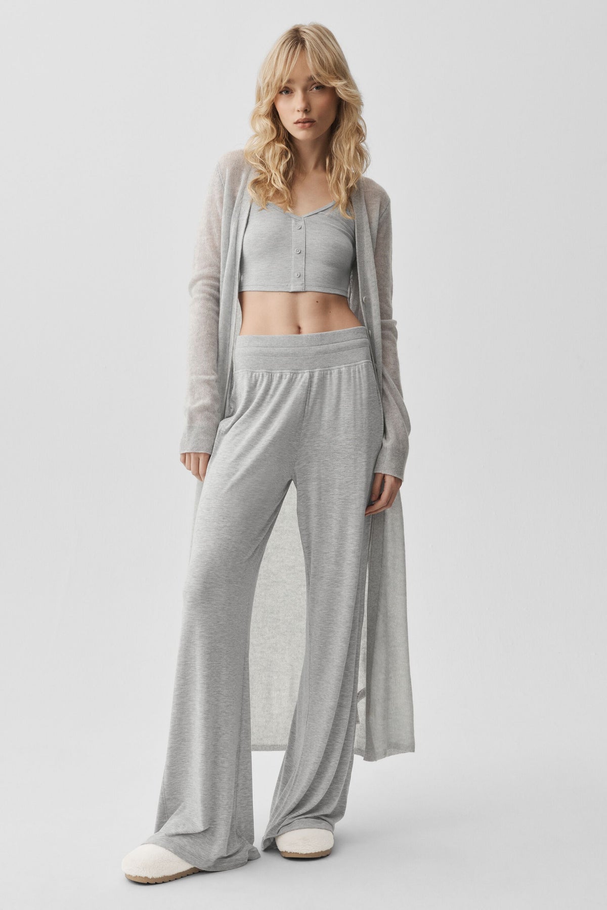 Sheer Cashmere Long Cardigan - Athletic Heather Grey--0