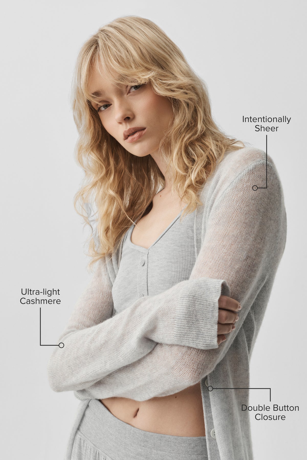 Sheer Cashmere Long Cardigan - Athletic Heather Grey--1