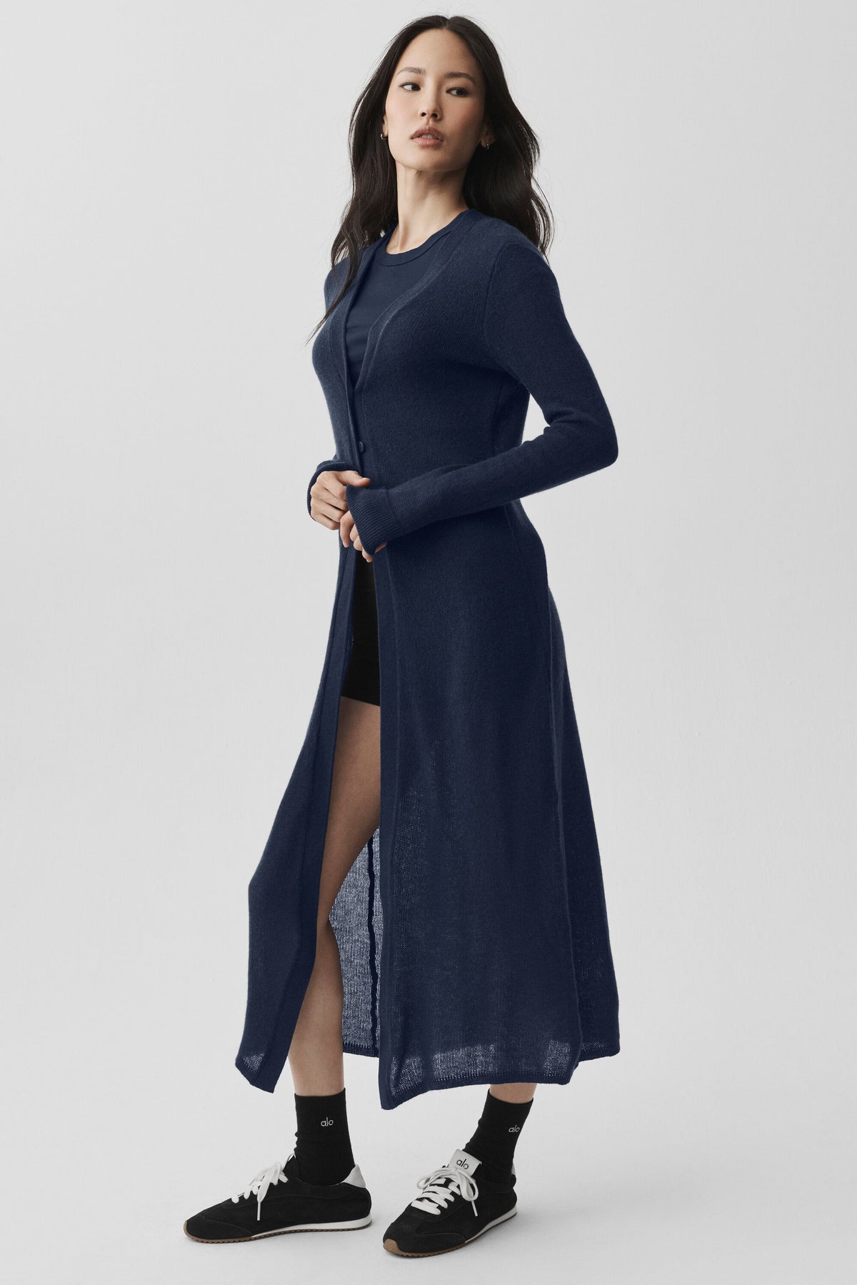 Sheer Cashmere Long Cardigan - Navy--0
