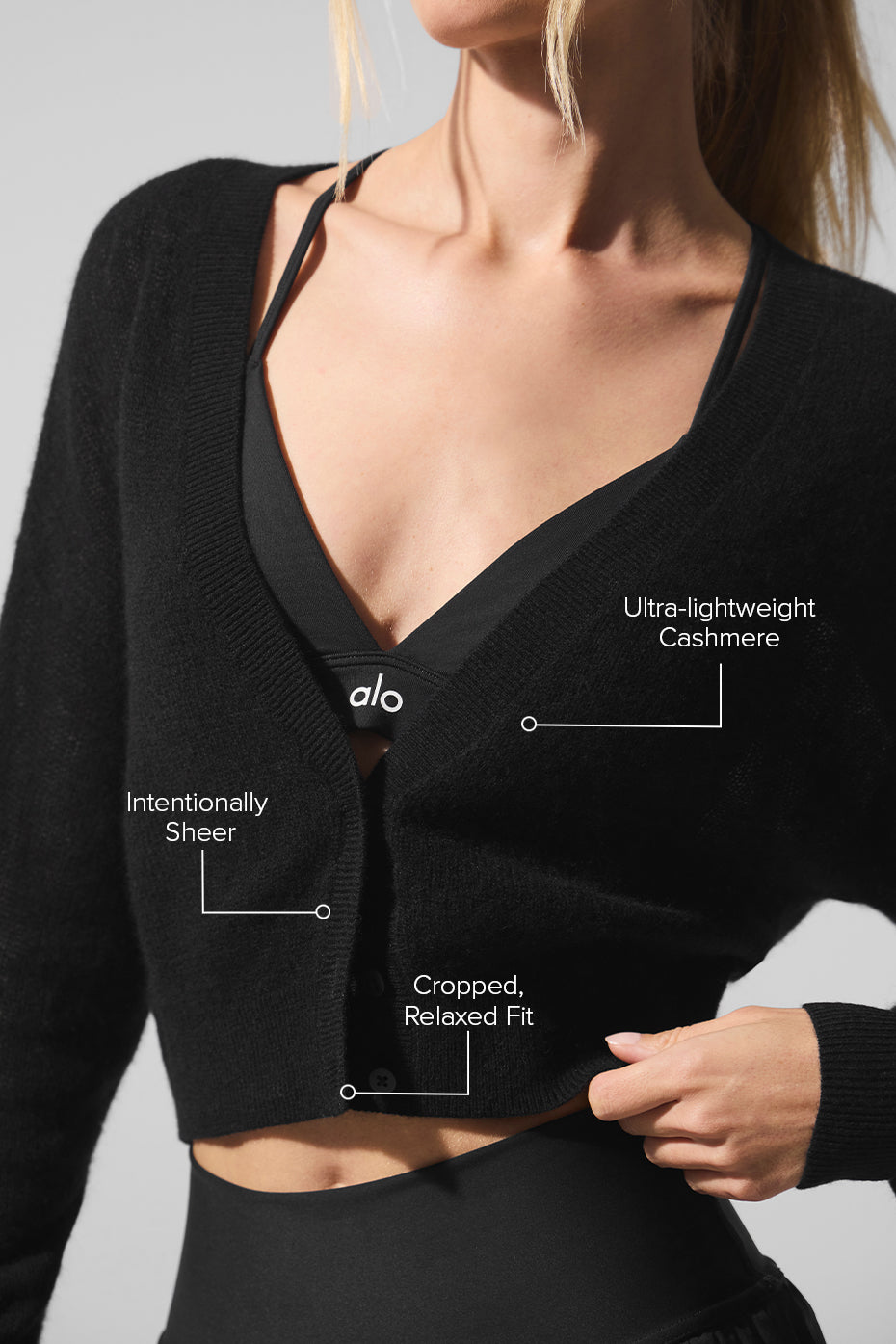 Sheer Cashmere Cropped Cardigan - Black--1
