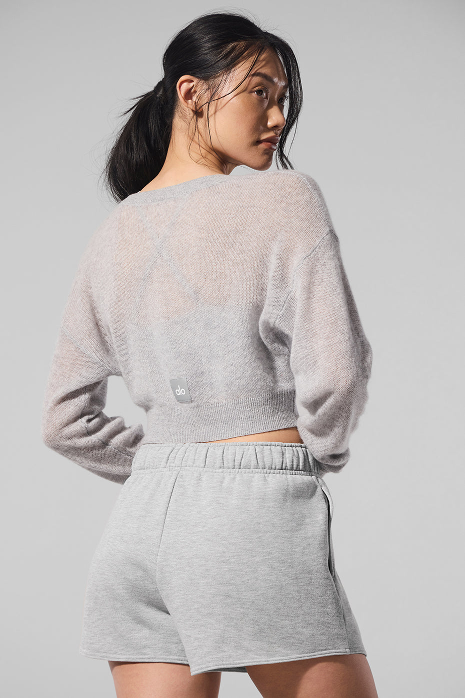 Sheer Cashmere Cropped Cardigan - Athletic Heather Grey--2