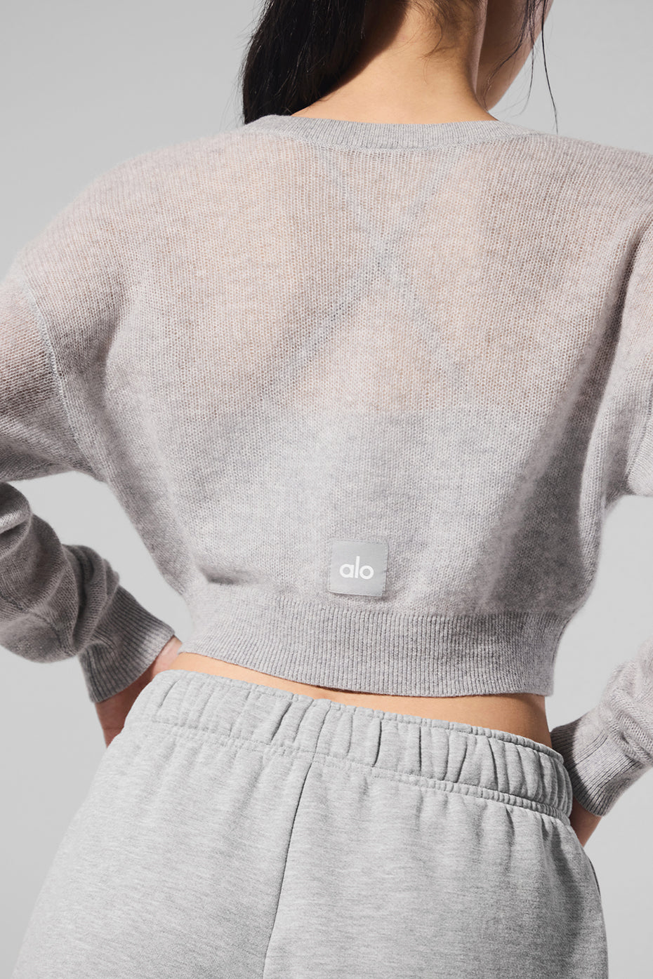 Sheer Cashmere Cropped Cardigan - Athletic Heather Grey--3