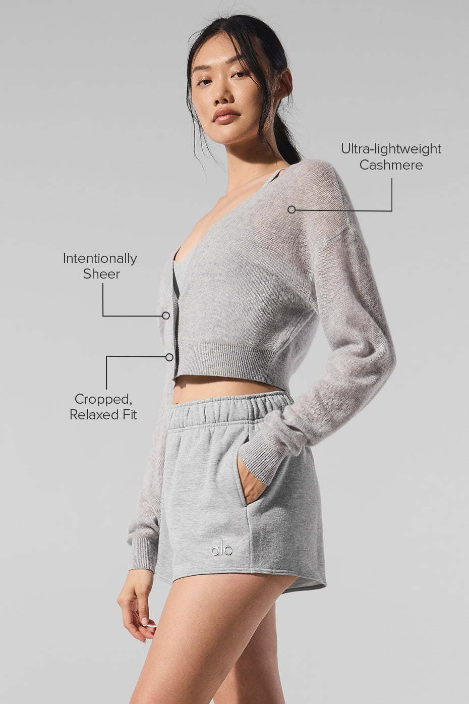 Sheer Cashmere Cropped Cardigan - Athletic Heather Grey--1