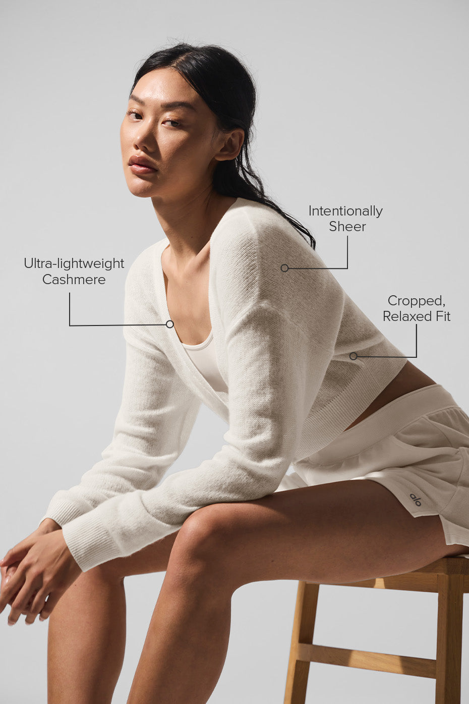Sheer Cashmere Cropped Cardigan - Ivory--1