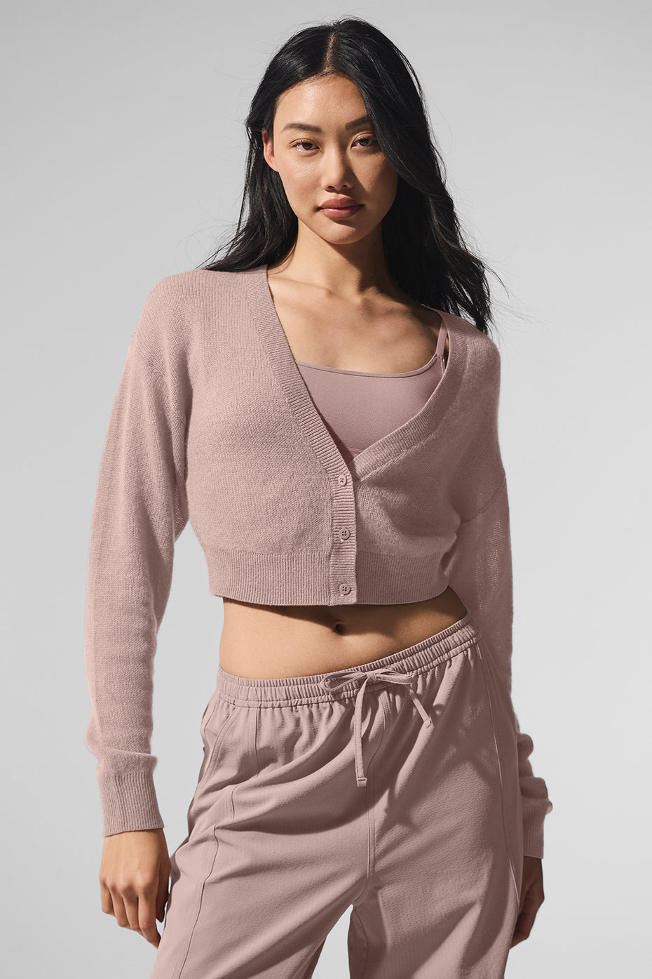 Sheer Cashmere Cropped Cardigan - Taupe--0