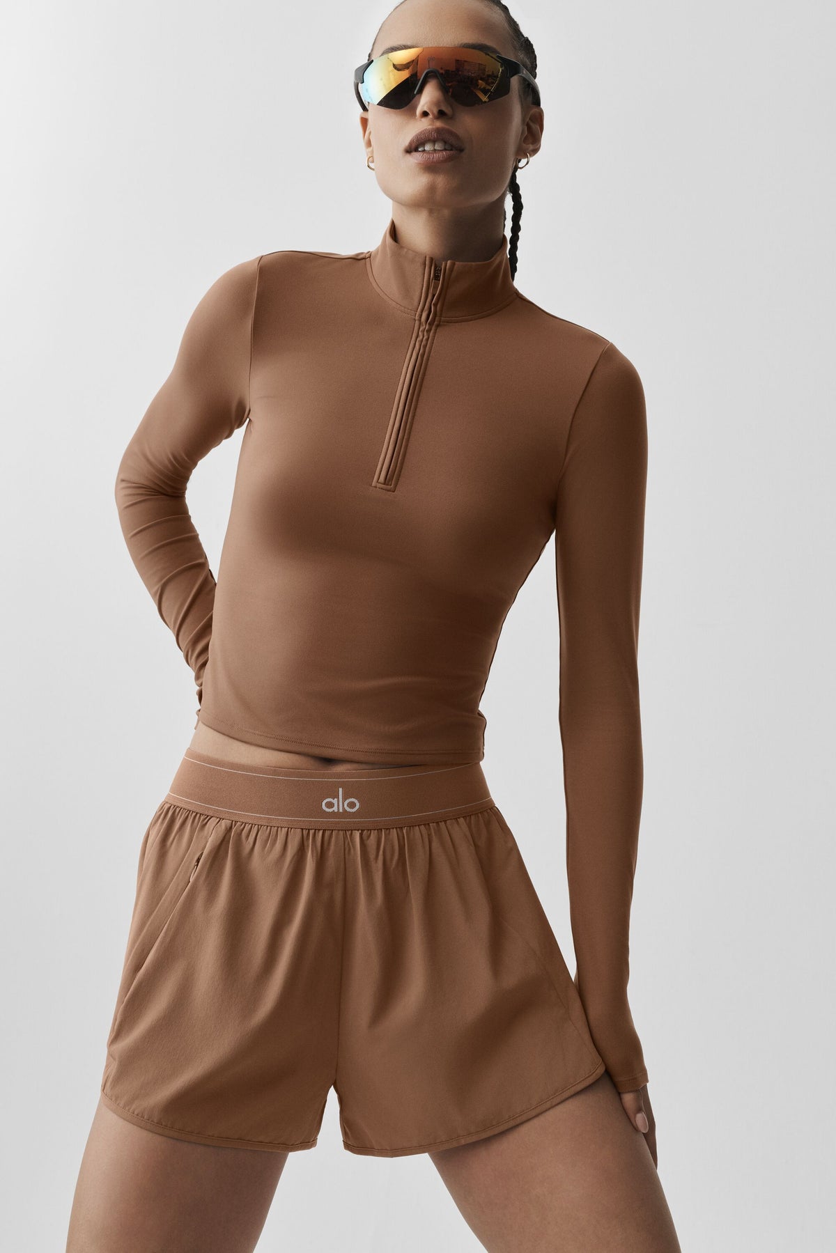 ALO Softsculpt Precision 1/4 Zip Long Sleeve - Sun Kissed Brown--1