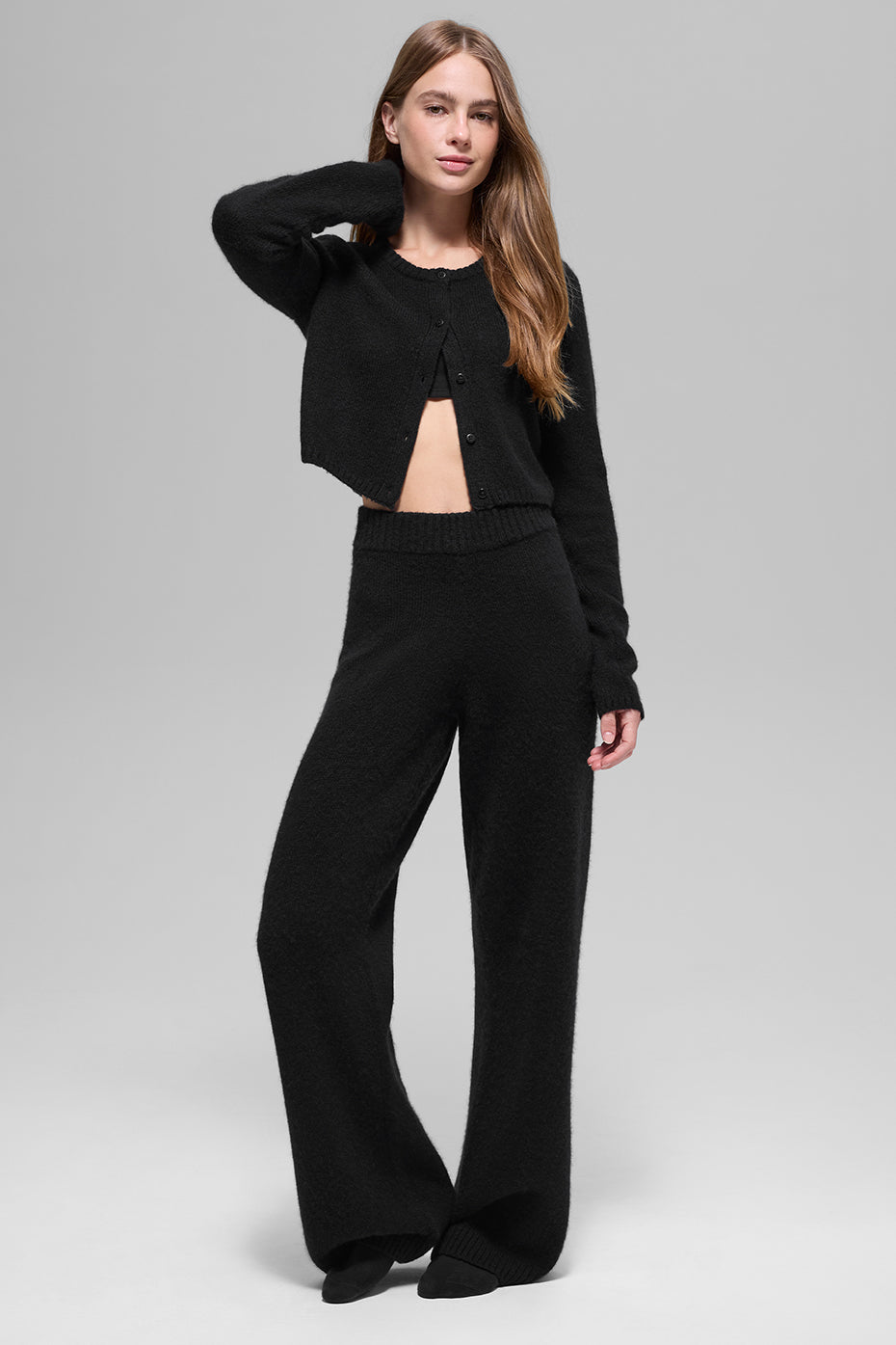 Wool Cashmere New Class Cropped Cardigan - Black--3