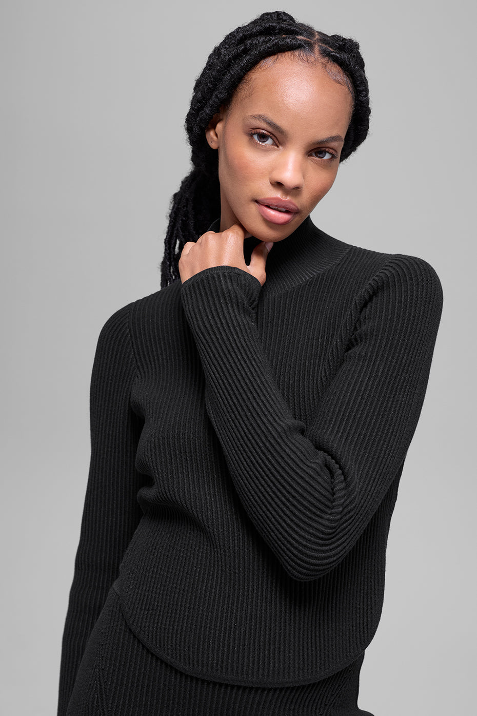 Denim Knit Backless Long Sleeve - Black/Anthracite--3