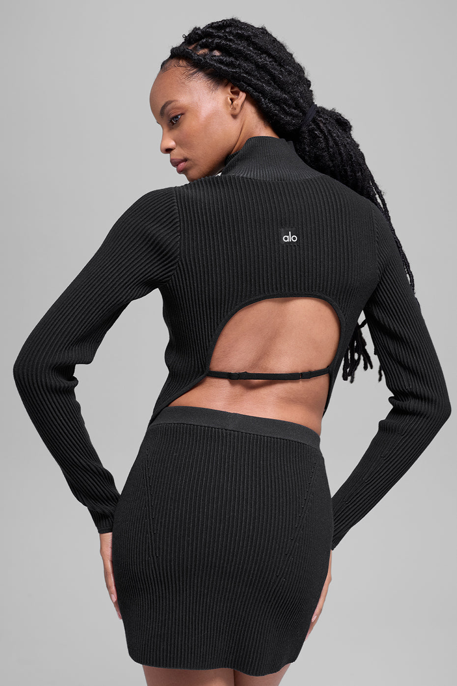 Denim Knit Backless Long Sleeve - Black/Anthracite--2