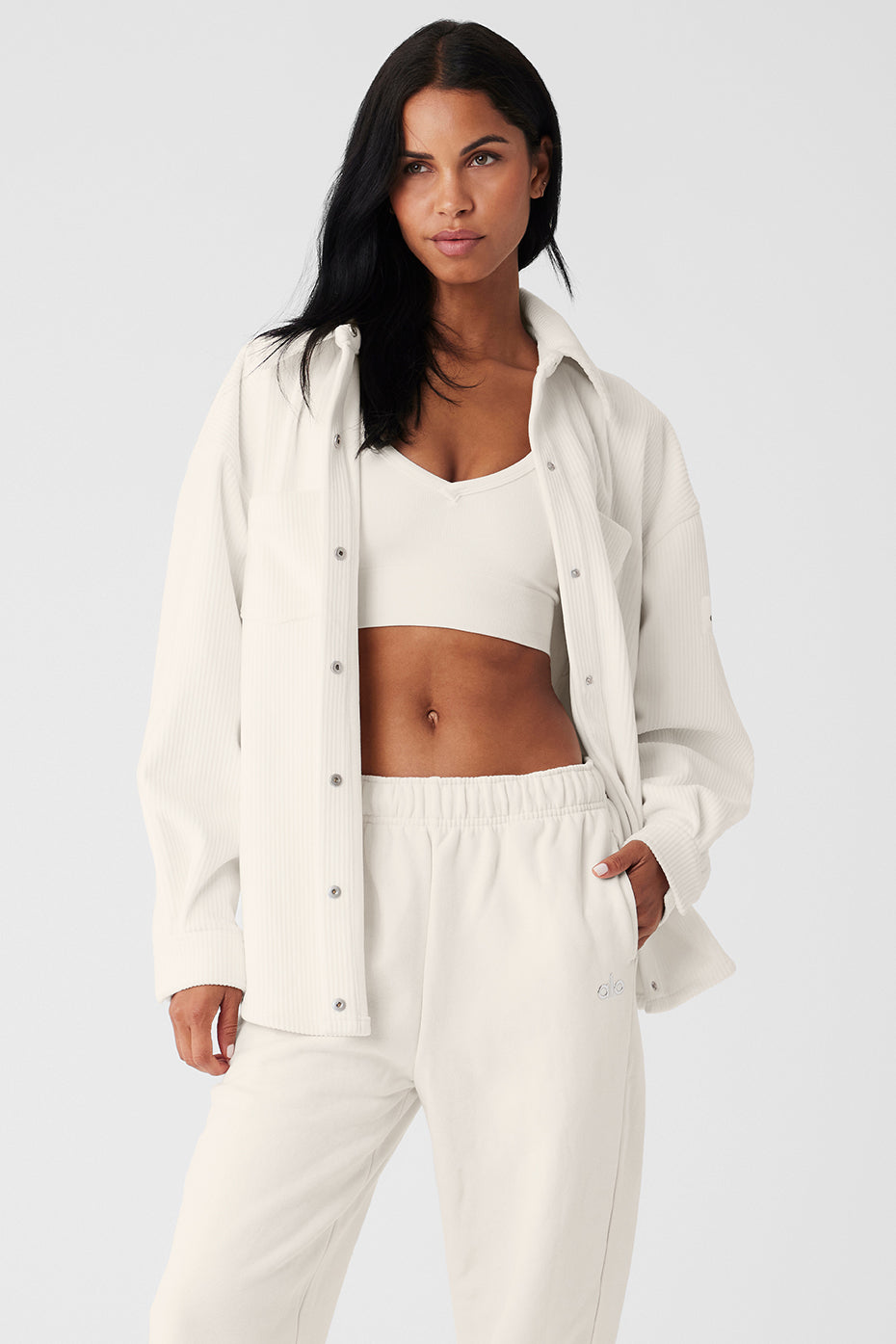 Ribbed Velour Mountain Side Shacket - Ivory--0