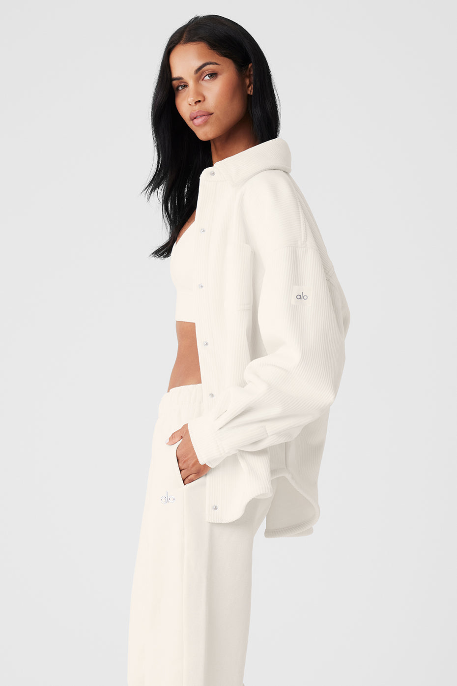 Ribbed Velour Mountain Side Shacket - Ivory--2
