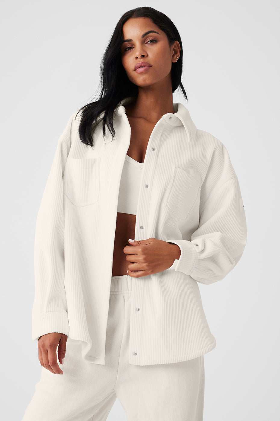 Ribbed Velour Mountain Side Shacket - Ivory--3