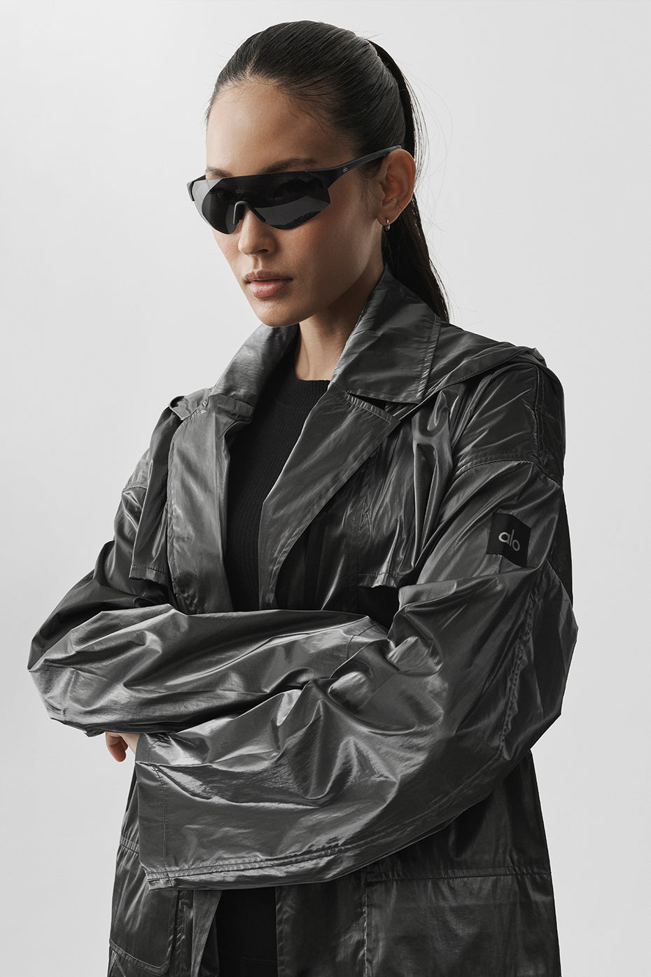 Metallic Break Line Trench - Silver Metallic--4