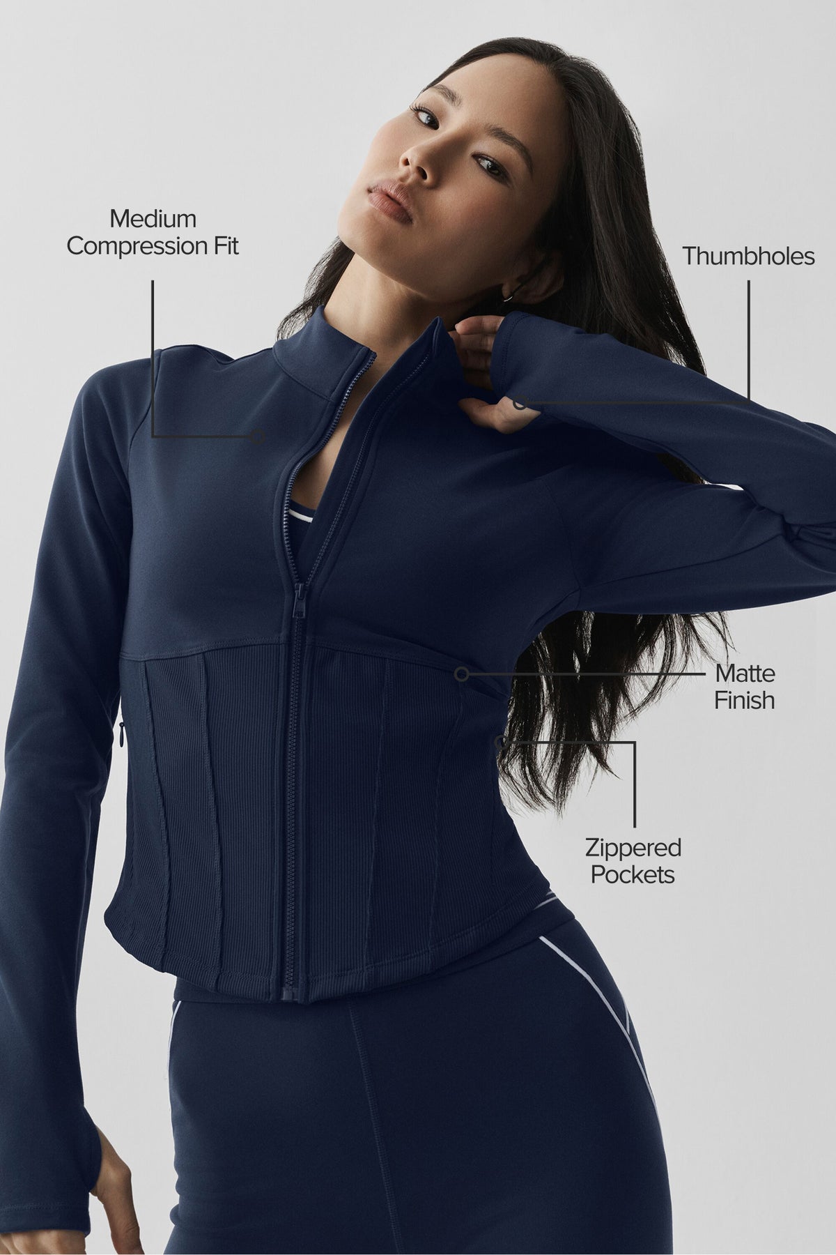 Airbrush Corset Full Zip Jacket - Navy--1