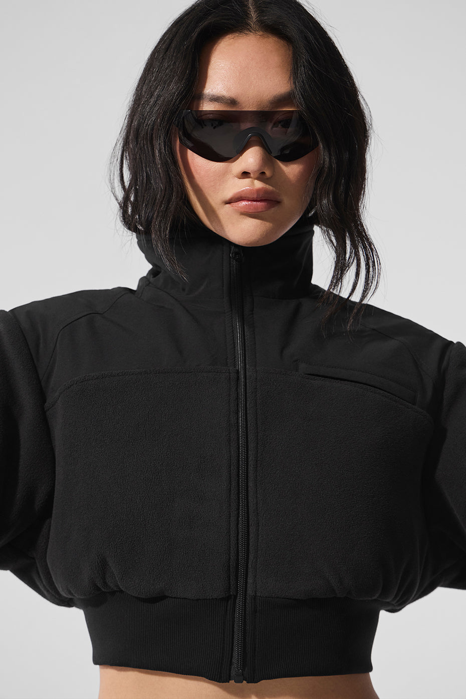 Polar Fleece Cropped Wintry Mix Jacket - Black--3