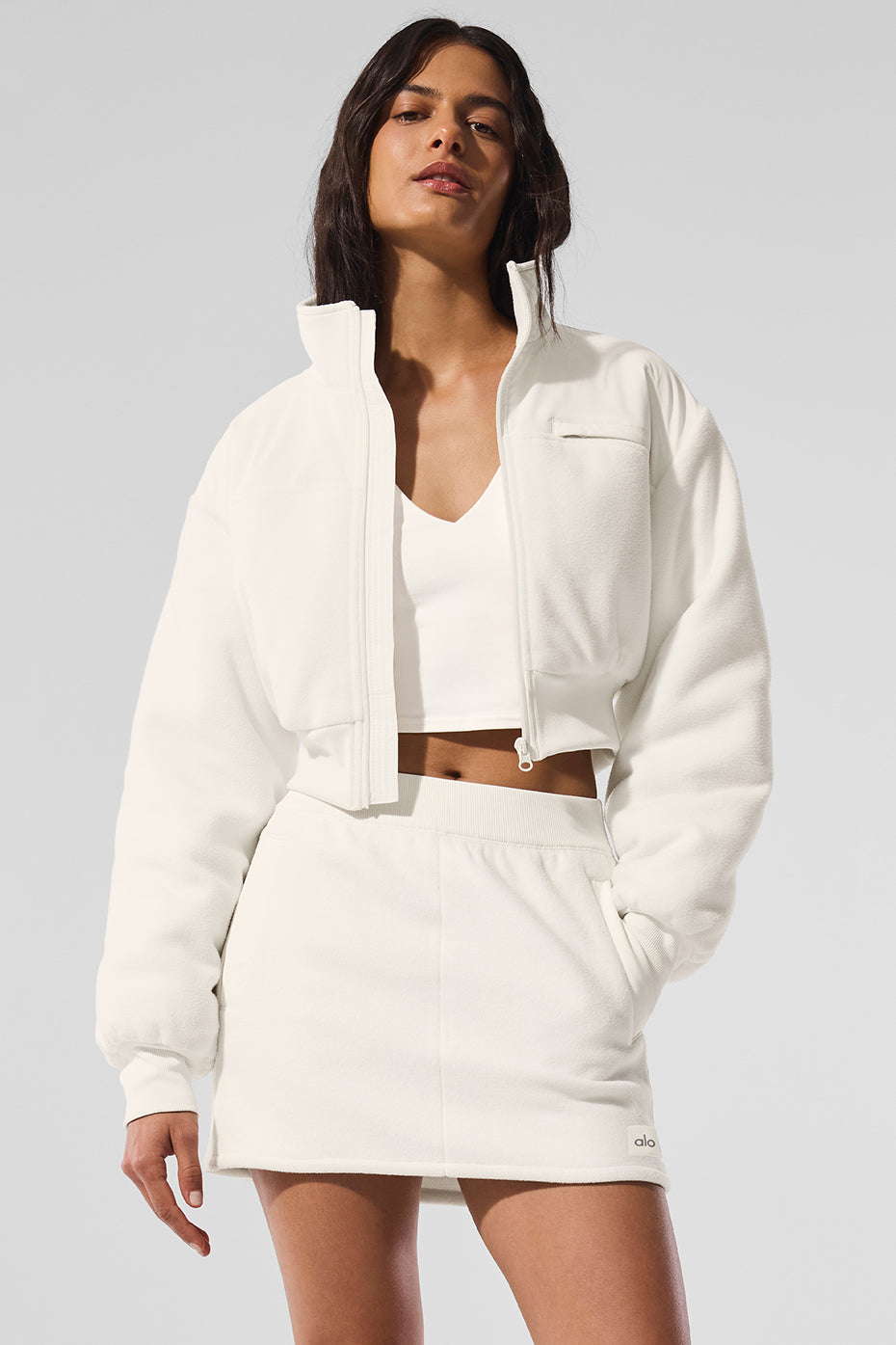 Polar Fleece Cropped Wintry Mix Jacket - Ivory--0