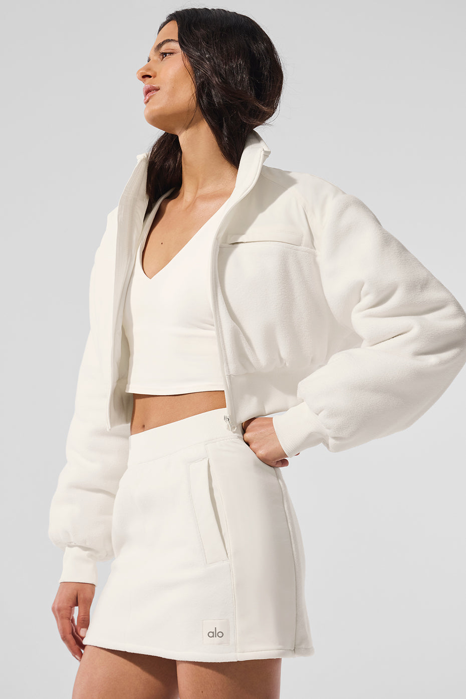 Polar Fleece Cropped Wintry Mix Jacket - Ivory--2