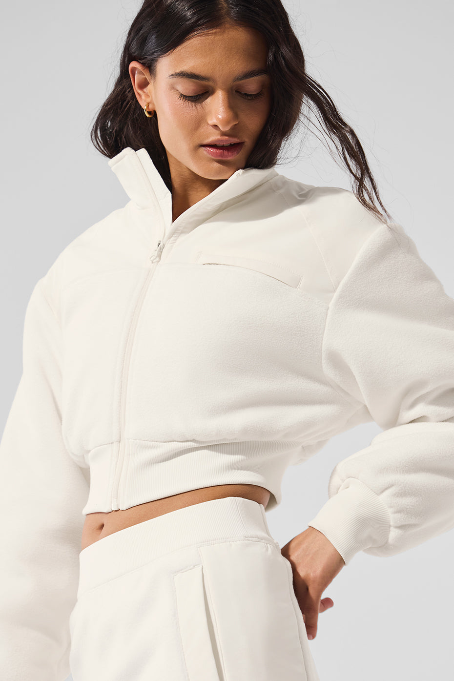 Polar Fleece Cropped Wintry Mix Jacket - Ivory--3