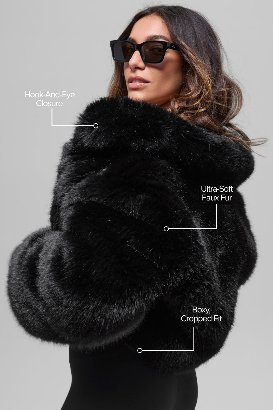 Opulent Faux Fur Cropped Jacket - Black--1