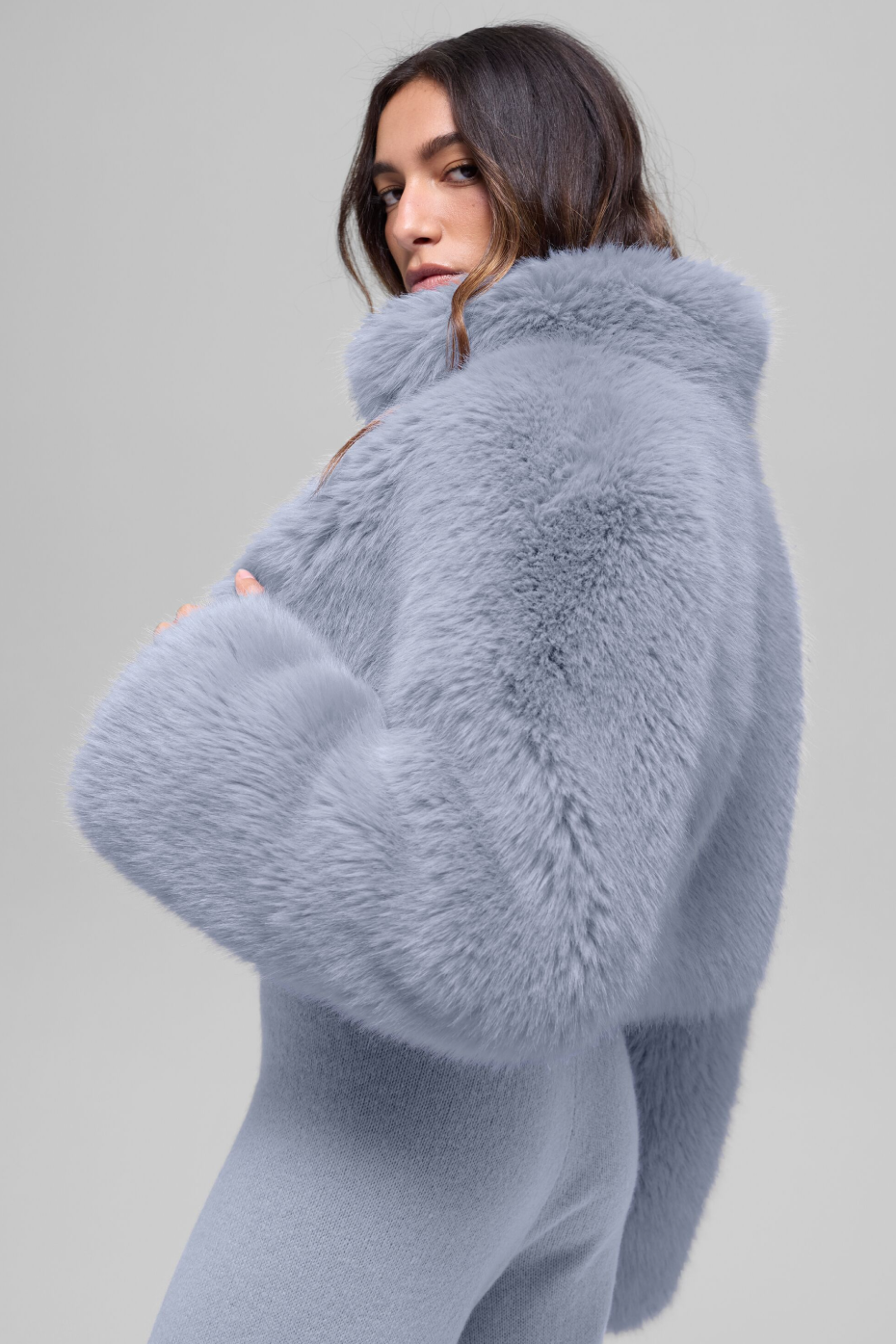 Opulent Faux Fur Cropped Jacket - Winter Frost--2