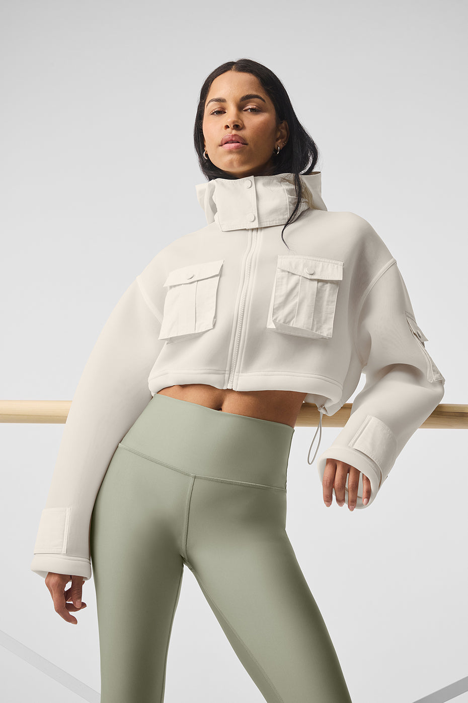 Cropped Engage Cargo Parka - Ivory--0