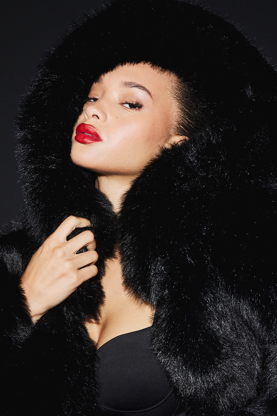 Opulent Faux Fur Statement Jacket - Black--3