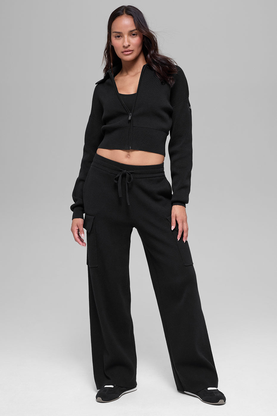 Scholar Knit Cropped Full Zip Jacket - Black--4
