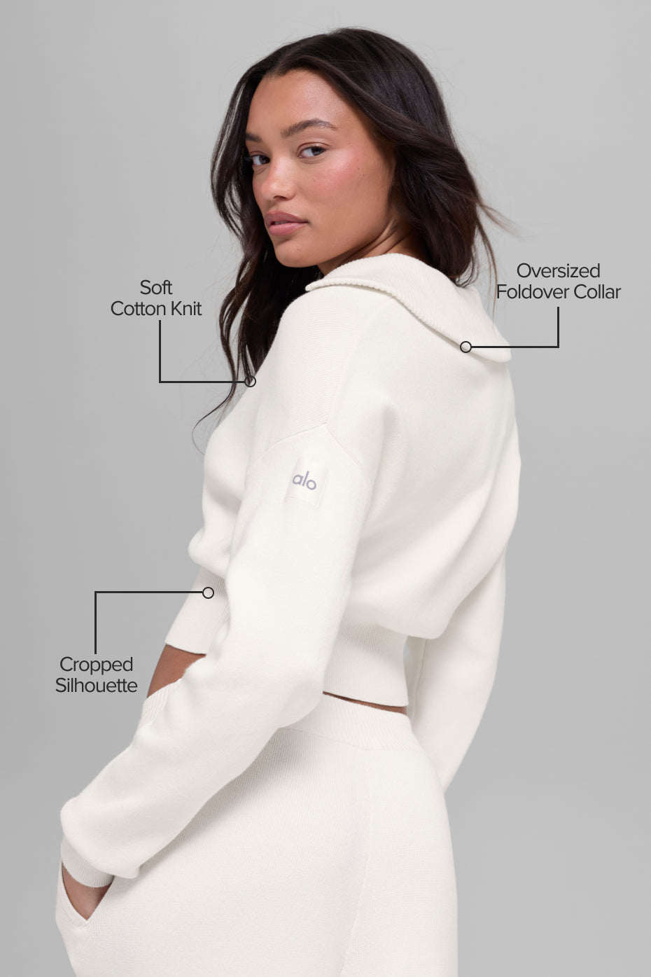 Scholar Knit Cropped Full Zip Jacket - Ivory--1