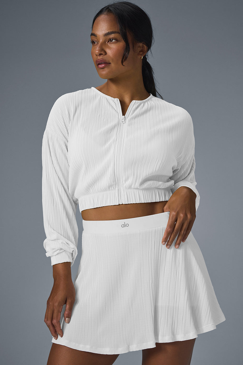 Cropped Micro Plisse Jacket - White--0