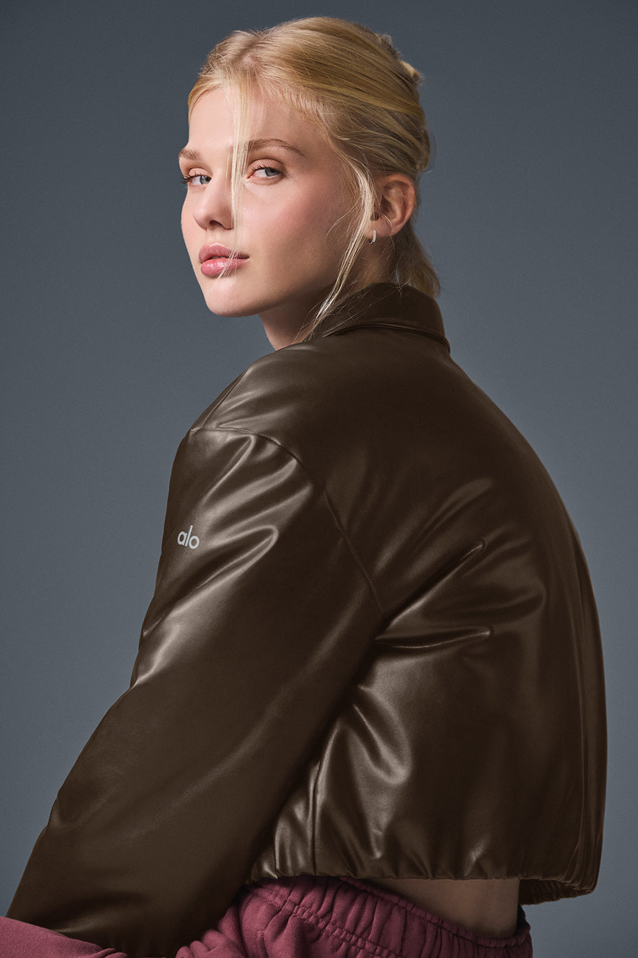 Faux Leather Cropped Premier Bomber - Espresso--4