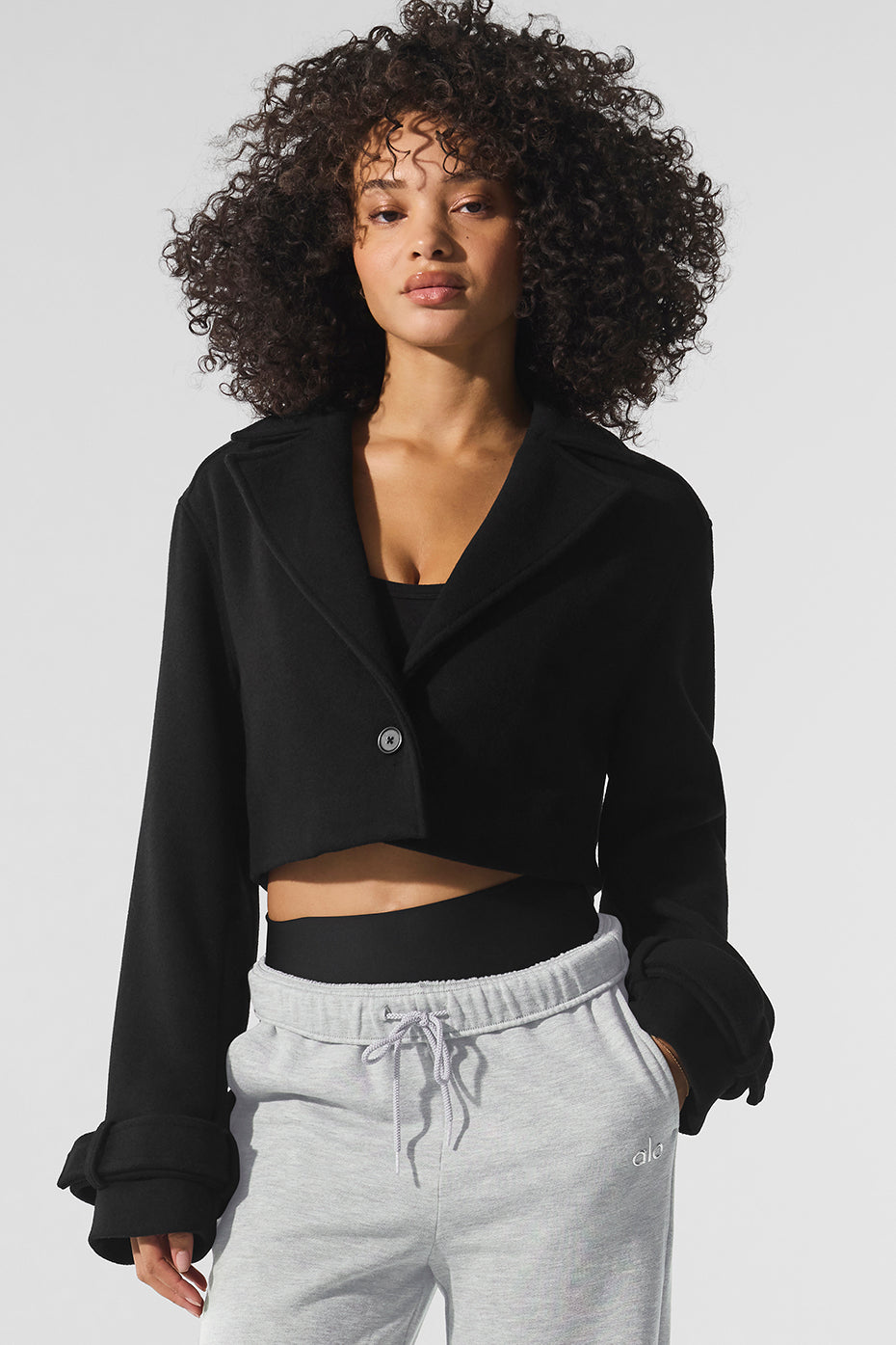 Wool Cropped Metro Trench - Black--0