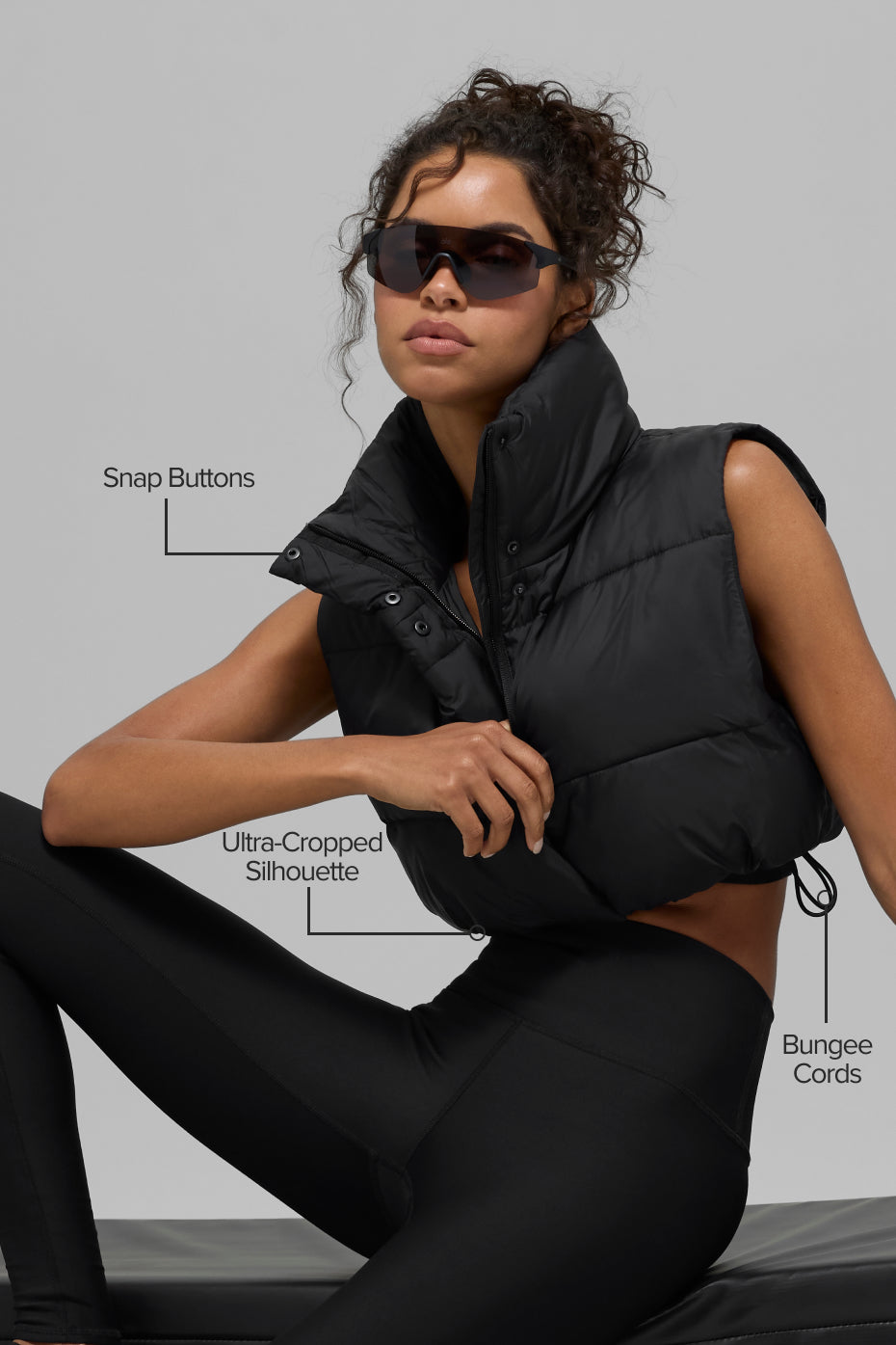 Cropped Gold Rush Puffer Vest - Black--1