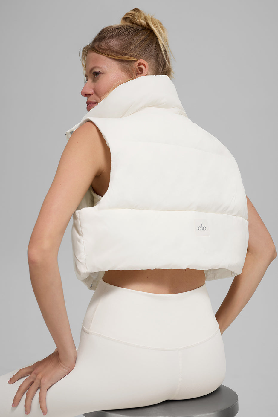 Cropped Gold Rush Puffer Vest - Ivory--1