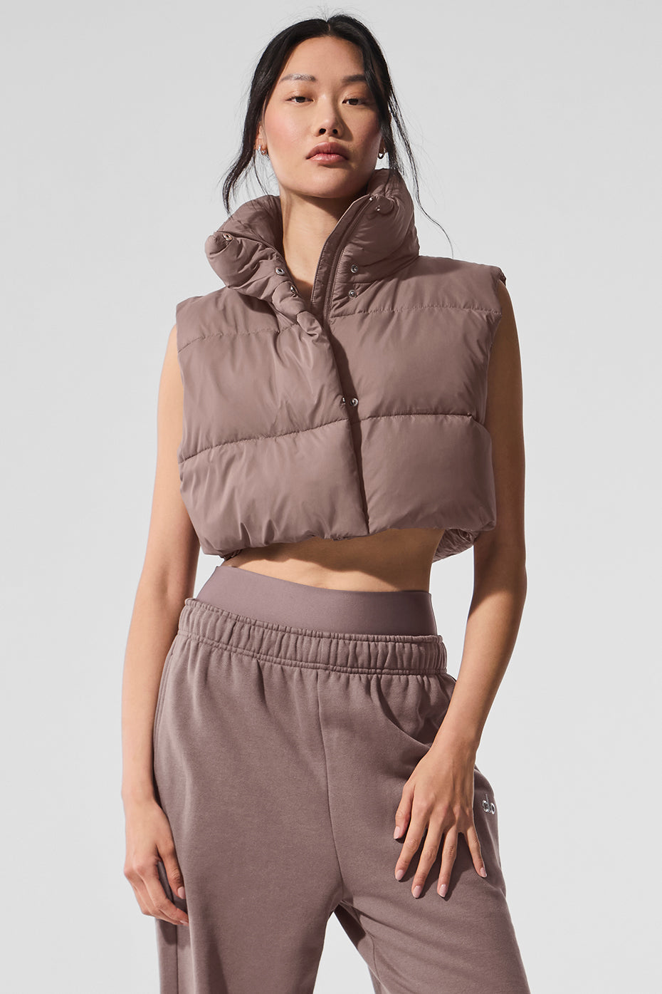 Cropped Gold Rush Puffer Vest - Mushroom--0