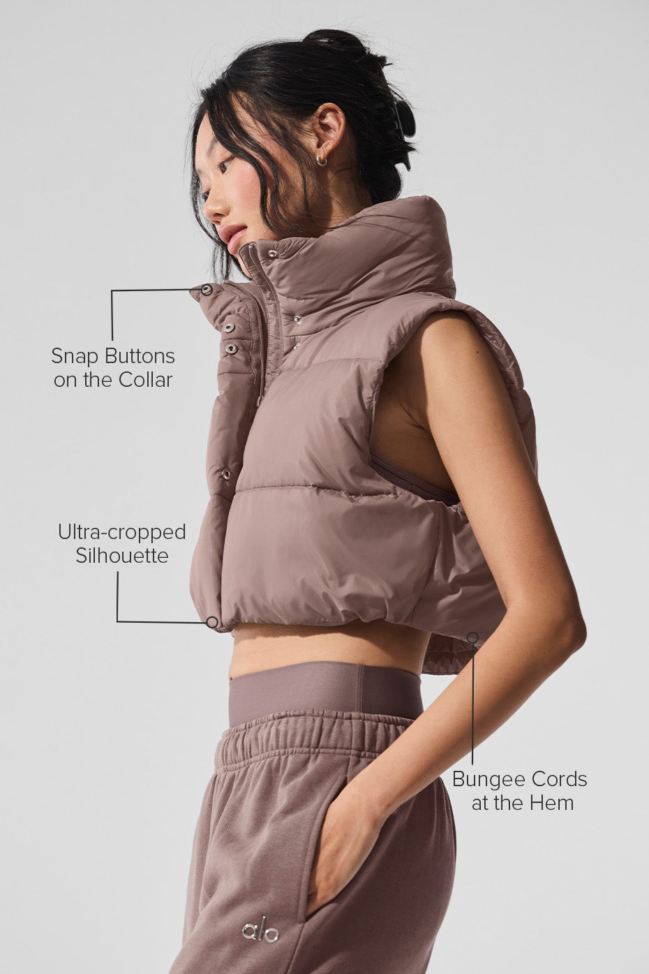 Cropped Gold Rush Puffer Vest - Mushroom--1