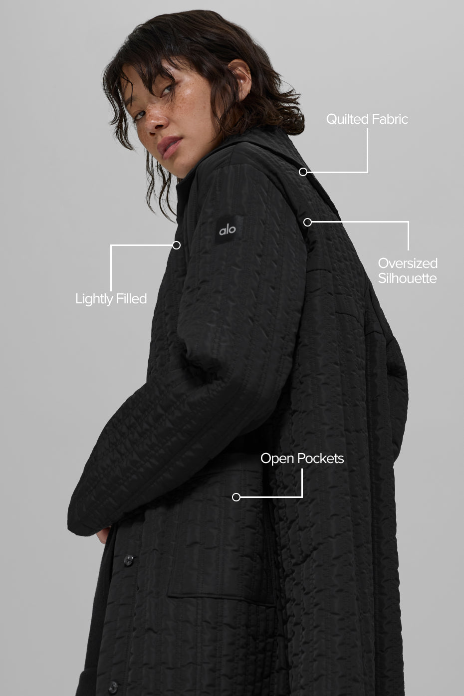 Quilted Skyline Long Coat - Black--1