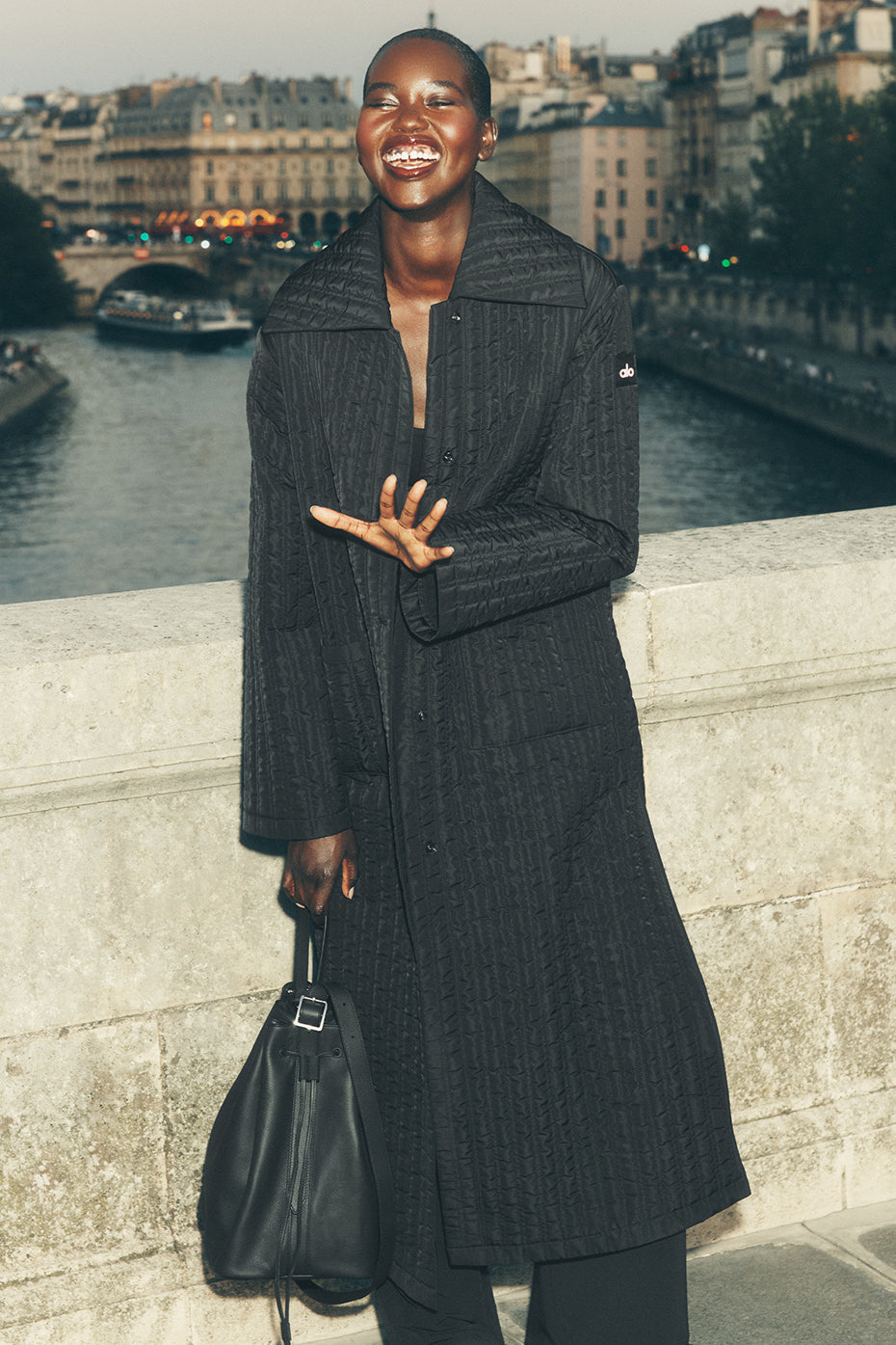 Quilted Skyline Long Coat - Black--0