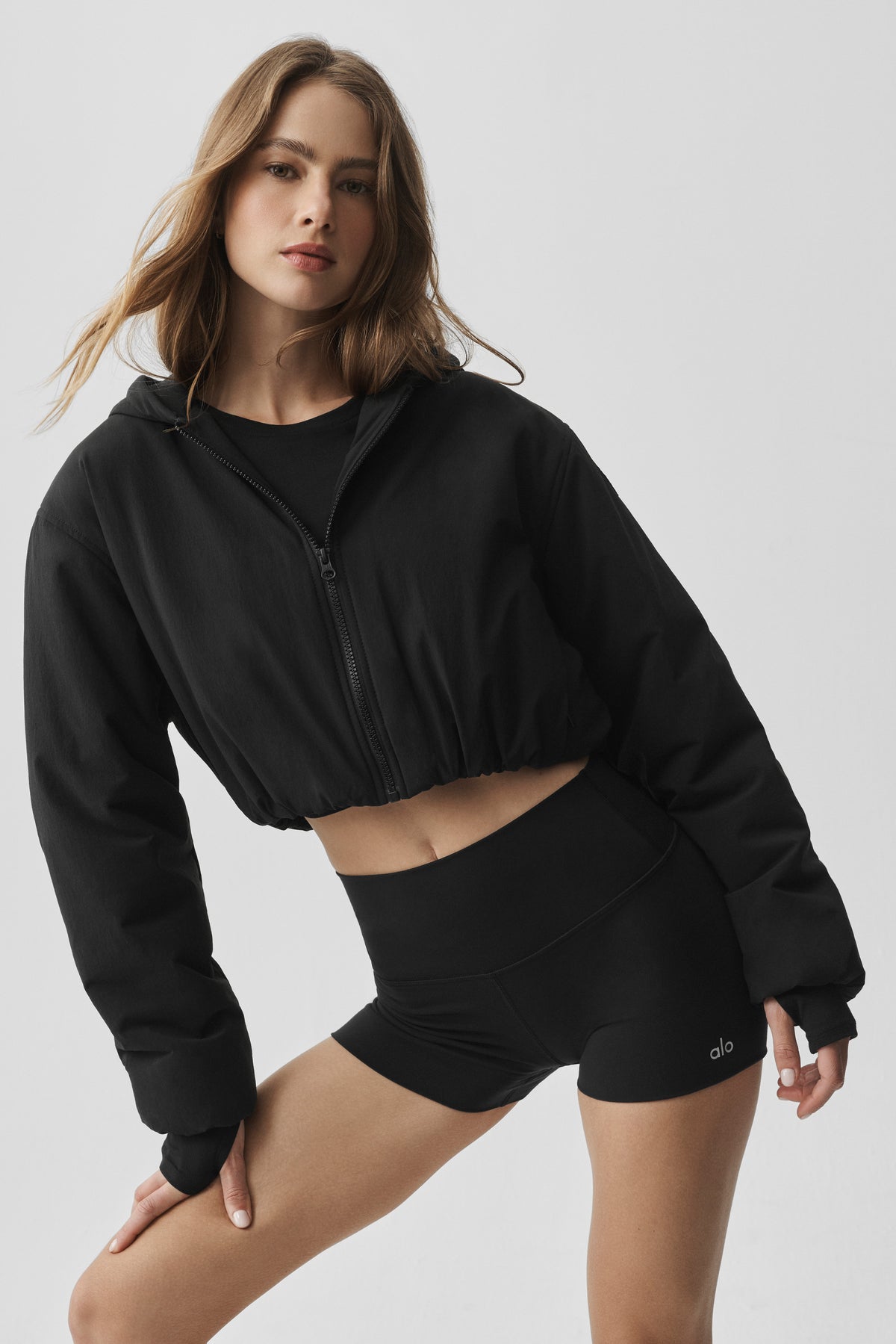 Cropped Mountain Peak Full-Zip Hoodie - Black--2