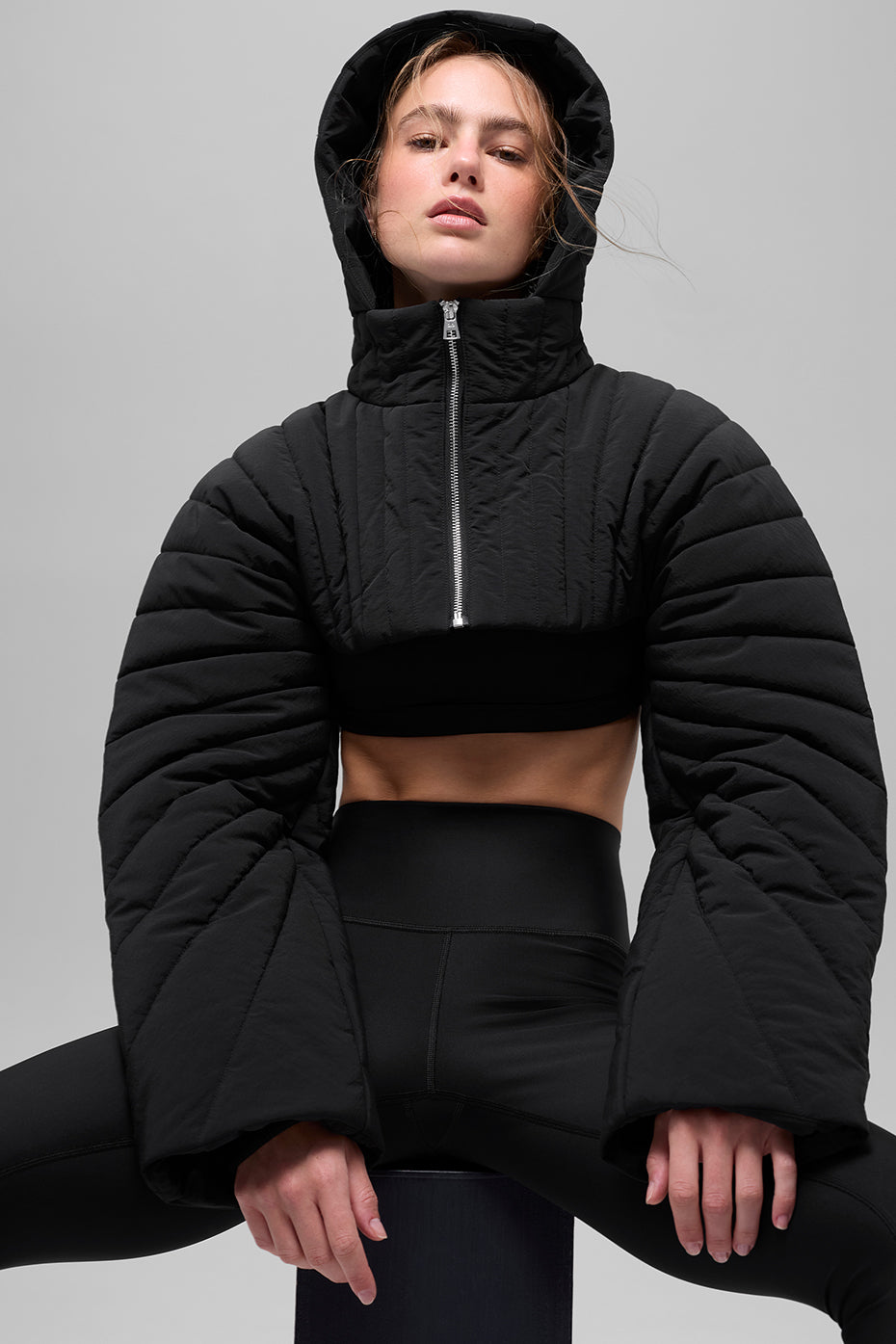 Quilted Starlight Puffer Shrug - Black--3