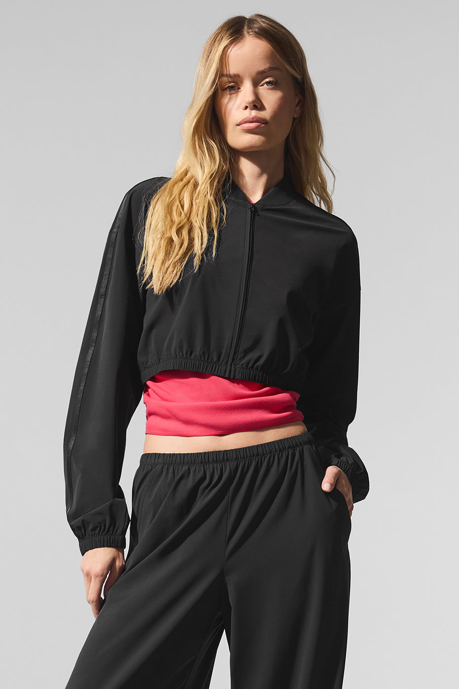Cropped Breezy Full-Zip Cover Up - Black--0