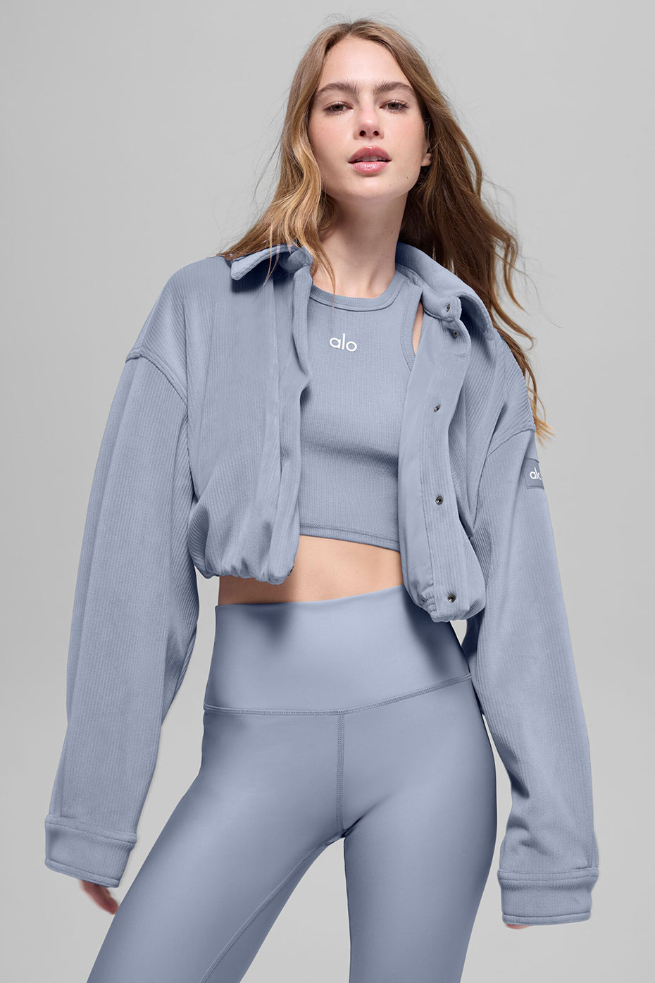 Ribbed Velour Cropped Mountain Side Jacket - Winter Frost--0
